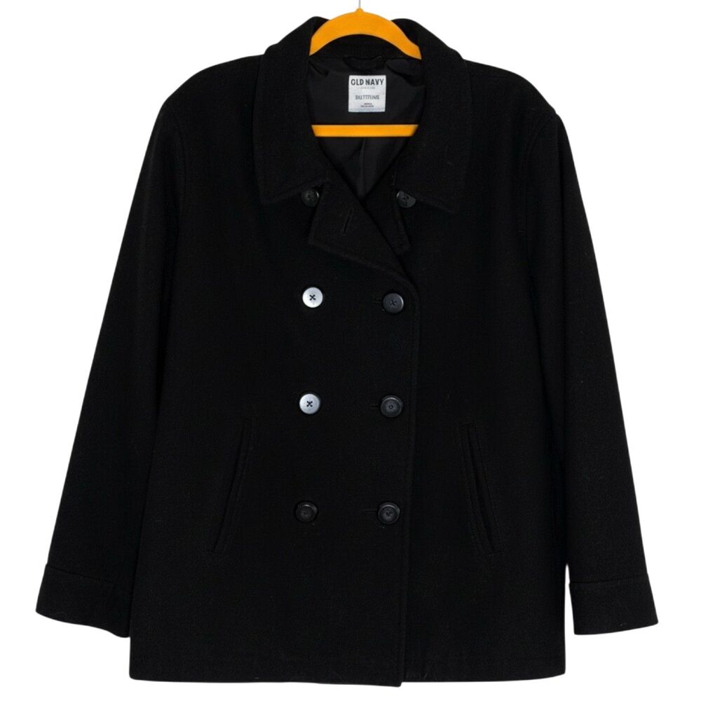 Old Navy Double Breasted Peacoat Wool Blend Coat Jacket Black XXL